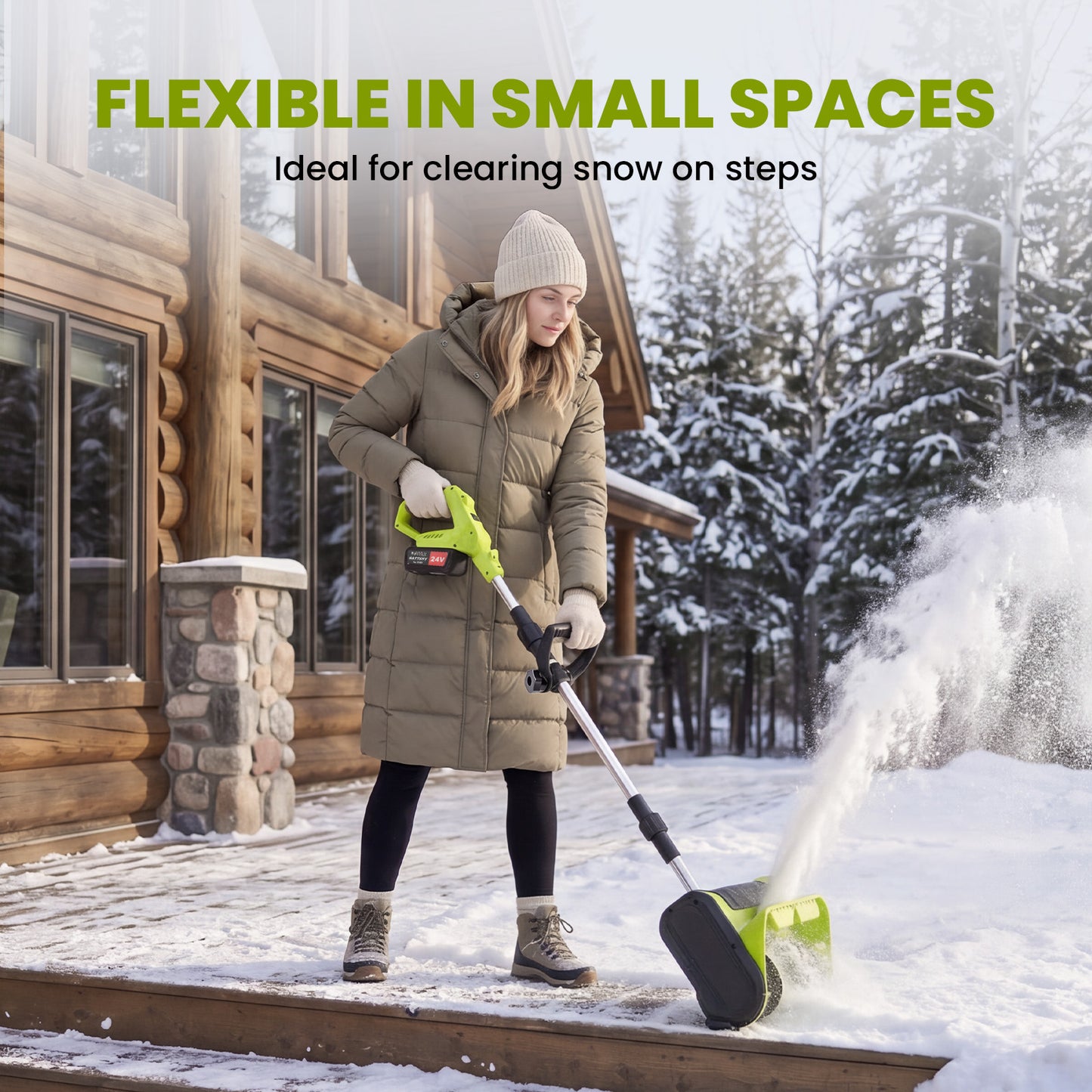 BAOKALER 21V 11inch Cordless Snow Shovel, 6.6lbs Lightweight Electric Snow Blower with 2 x 4.0Ah Battery & Fast Charger for Driveway & Sidewalks,Green