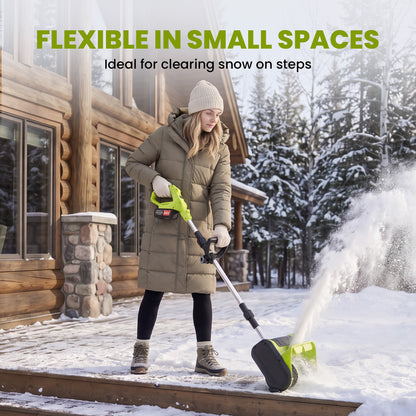 BAOKALER 21V 11inch Cordless Snow Shovel, 6.6lbs Lightweight Electric Snow Blower with 2 x 4.0Ah Battery & Fast Charger for Driveway & Sidewalks,Green