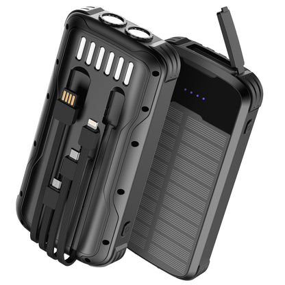 40000mAh Solar Power Bank Black, Portable Charger 20W PD Fast Charging, Solar Charger Power Bank W/4 Built-in Cables & 9 Charging Ways, Waterproof Dual LED Flashlights for Camping Hiking