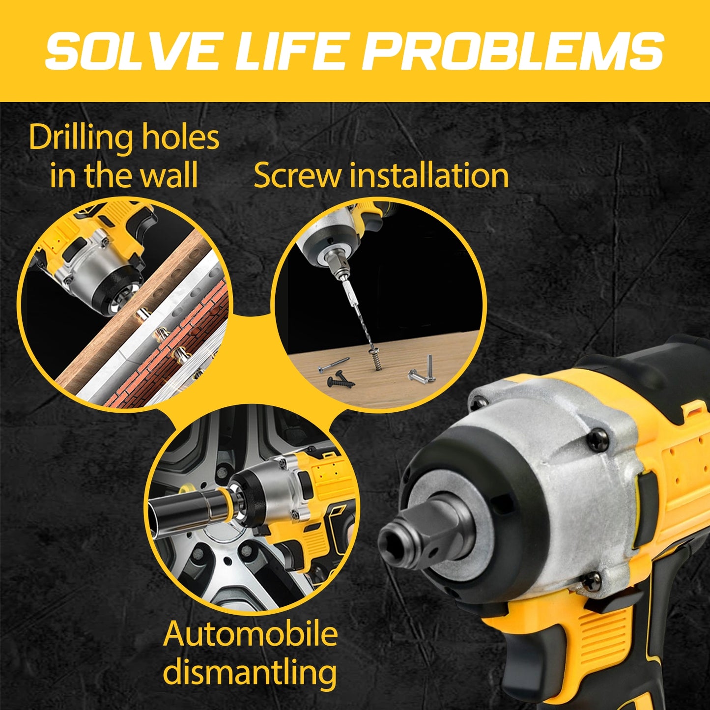 CATGOOD 20V Cordless Impact Wrench with 2 Batteries, 1/2" Brushless Impact Drill, Max Torque 280 ft lbs (380N.m), 30 Pcs Tool Set for Home, Yellow