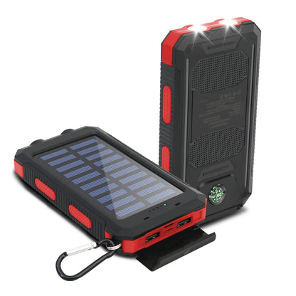 CATGOOD Solar Charger for Cell Phone 20000mAh, Portable Solar Power Bank with Dual 5V USB Ports, 2 Led Light Flashlight, Compass (Red)