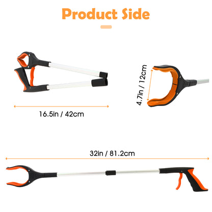 2Pcs 32'' Grabber Reacher Tool, Foldable Grabber Reaching Tool, Lightweight Trash Picker Upper Tool for Elderly with Anti-Slip Rotating Rubber Gripper,Orange