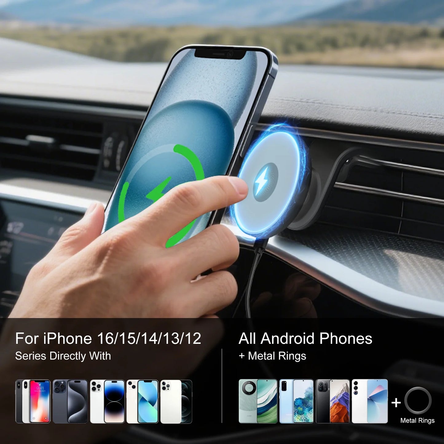 Magnetic Car Mount Charger for Mag-Safe,15W Fast Wireless Car Charger, 360¡ã Rotating Magnetic Phone Holder for Car Air Vent, Compatible with iPhone 17 16 15 14 13 12,Car Accessories£¬Black
