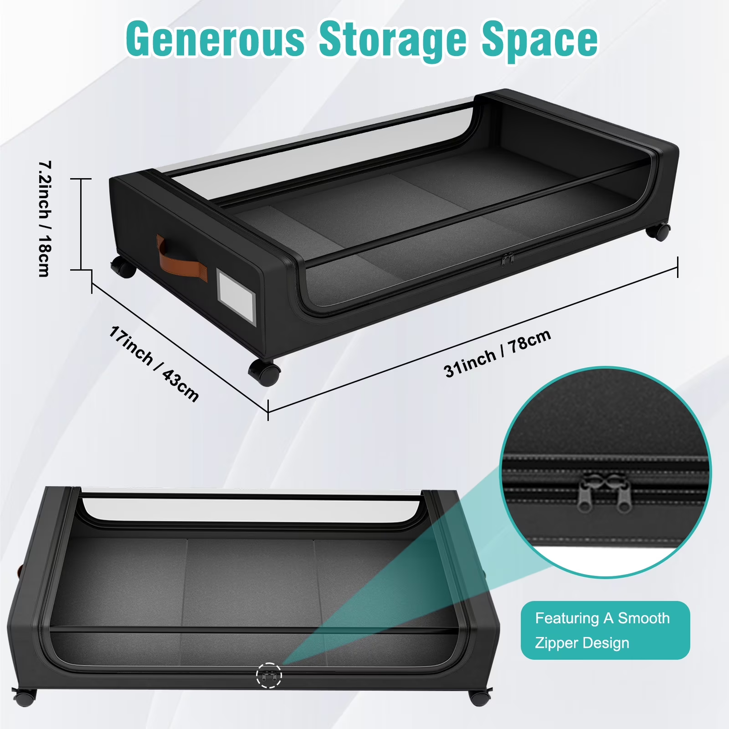 Under Bed Storage with Wheels, 4-Pack Under the Bed Storage Containers with Clear Lids & Label, Underbed Storage Bins, Rolling Metal Drawer for Clothes, Shoes, Toys, Books - Black