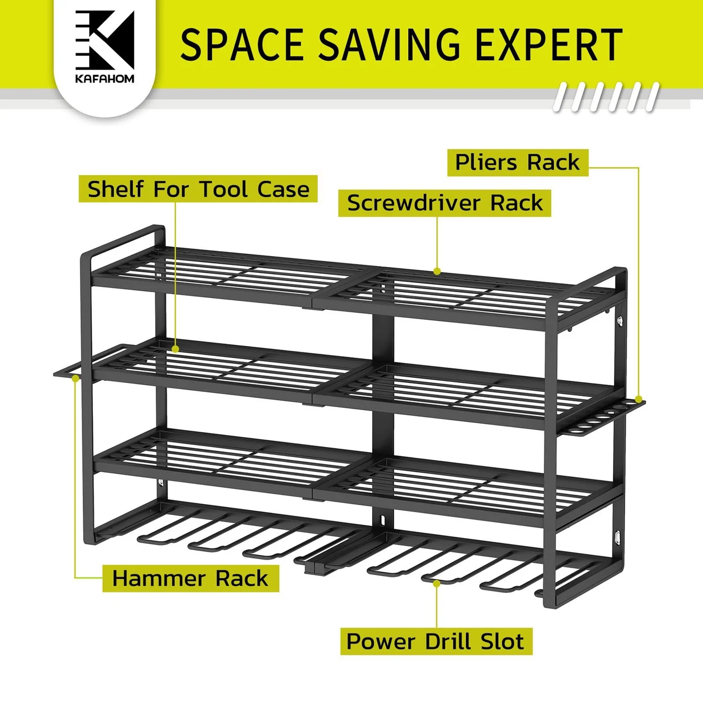 Power Tool Organizer 8 Drill Holder Wall Mount, 4 Layer Storage Rack for Garage storage, Heavy Duty Utility Racks, Tool Battery Shelf with Screwdriver Holder/Plier Holder/Hammer Holder