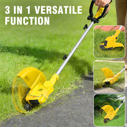 CATGOOD 21V Weed Eater Cordless, 3AH Electric Weed Wacker with 10 Pcs Lines, 3-in-1 Lawn Edger with Auto Line Feed, Foldable String Trimmer with Fast Charger, Yellow