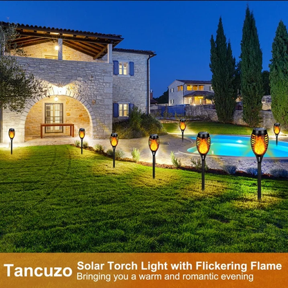 8 Packs Solar Tiki Torch Lights with Flickering Flame, Waterproof H-alloween Solar Lights Outdoor, Solar H-alloween Pathway Lights, H-allowee Decor Lights for Garden, Lawn, Patio, Yard