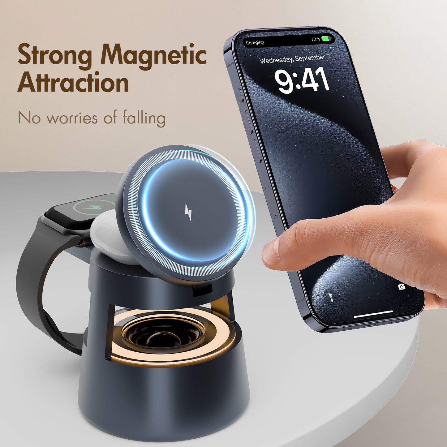 5 in 1 wireless charger For iPhone AirPods iWatch, Charging Station with Mushroom Light for MagSafe Magnetic Charger, 22.5 W Travel Stand,Fast for Multiple Devices