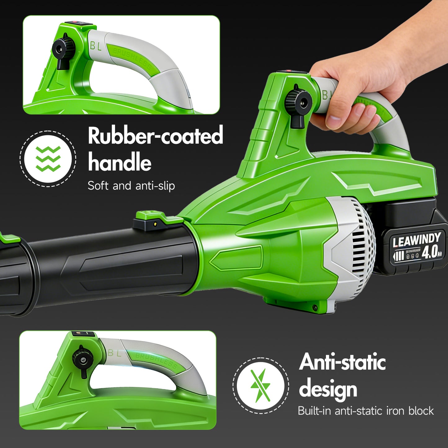 Cordless Leaf Blower, 200 MPH 850 CFM Electric Blower with 8 Speeds, 2¡Á4.0AH Batteries and Charger, Lightweight for Yard, Patio and Dust Cleaning