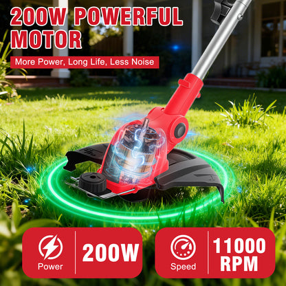 CATGOOD Cordless String Trimmer, 3AH Battery Powered Weed Trimmer with Fast Charger, Red