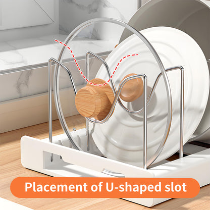 BAOKALER Expandable Pan Organizer with 12 Adjustable Shelves, Multifunctional Pots and Pans Organizer Rack for Kitchen Cabinets, Stainless Steel Lid Holder, White