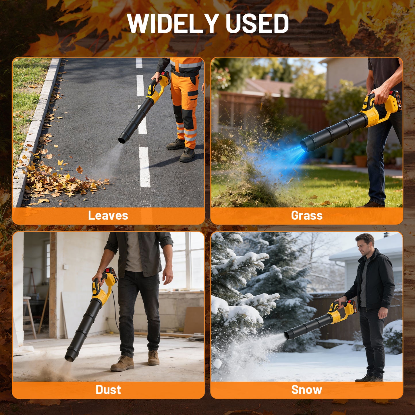 BAOKALER 580CFM Cordless Leaf Blower with 3 Batteries & Charger, 180MPH Handheld Blower, 5-Section Telescoping, Variable Speed for Yard, Patio, Driveway Cleaning (Yellow)