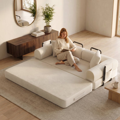 CATGOOD 78" Convertible Sofa Bed with Storage Bag, Sectional Couch for Living Room, Sleeper Loveseat Free Assembly, White