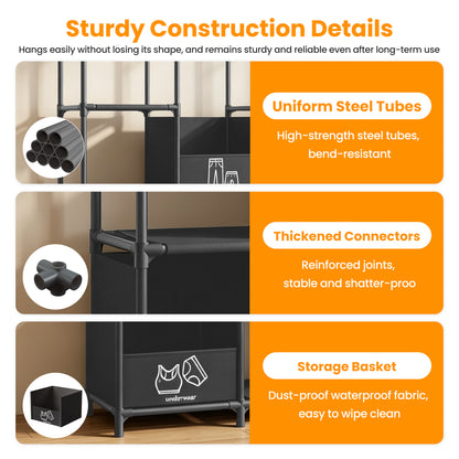 Portable Closet, Non-Woven Fabric Portable Closet Organizers and Storage, Clothes Storage with 3 Storage Drawers, Wardrobe Closet for Bedroom and Living Room, Black