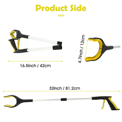 2Pcs 32'' Grabber Reacher Tool, Foldable Grabber Reaching Tool, Lightweight Trash Picker Upper Tool for Elderly with Anti-Slip Rotating Rubber Gripper,Yellow