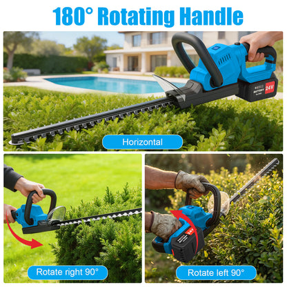 22" Cordless Hedge Trimmer with 180～ Rotatable Head, 21V Electric Bush Trimmer with 2 x 4000mAh Batteries, 1000W 24000r/min Motor, 66Mn Steel Blade for Garden Yard, Blue