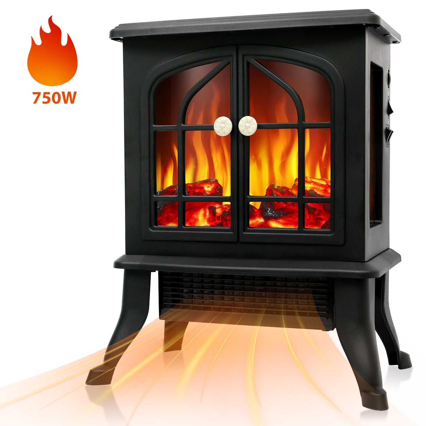 1500W/750W Electric Fireplace Heater, Infrared Electric Fireplace with Realistic 3D Flame Effect, Electric Heater with Overheat Protection for Home Bedroom Office