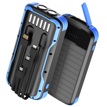 40000mAh Solar Power Bank Blue, Portable Charger 20W PD Fast Charging, Solar Charger Power Bank W/4 Built-in Cables & 9 Charging Ways, Waterproof Dual LED Flashlights for Camping Hiking