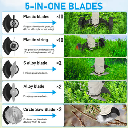 Battery Powered Weed Wacker & String Trimmer - 2000mAh Dual Batteries - Lightweight for Lawn Edging & Garden Care