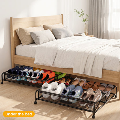 Under Bed Shoe Storage Organizer, Under Bed Storage Containers with Wheels for Under Bed Shoe Organizer Drawer, 2 Pack