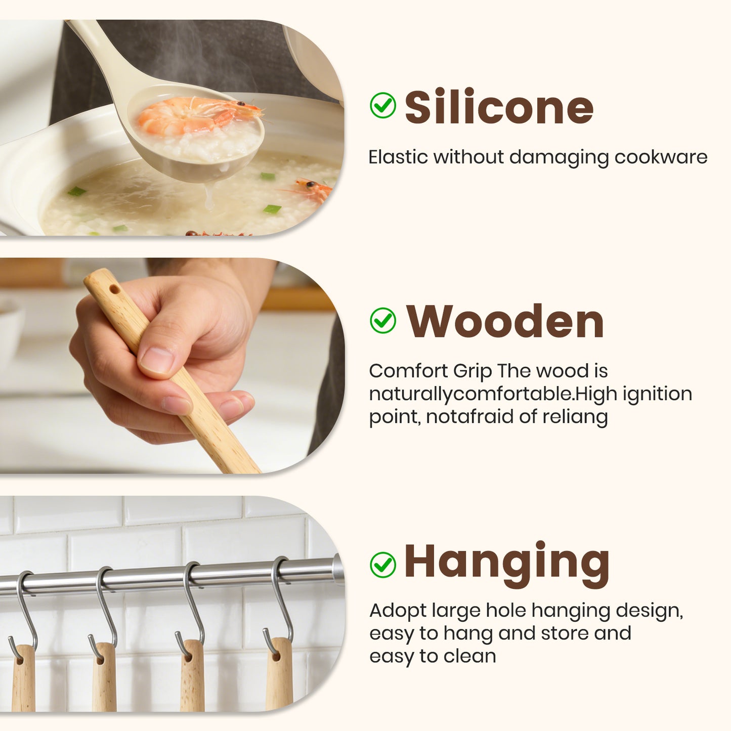 Silicone Cooking Utensils Set with Holder, 44 PCS Kitchen Utensils Set, Silicone Kitchen Gadgets Spatulas Set for Nonstick Cookware, Khaki