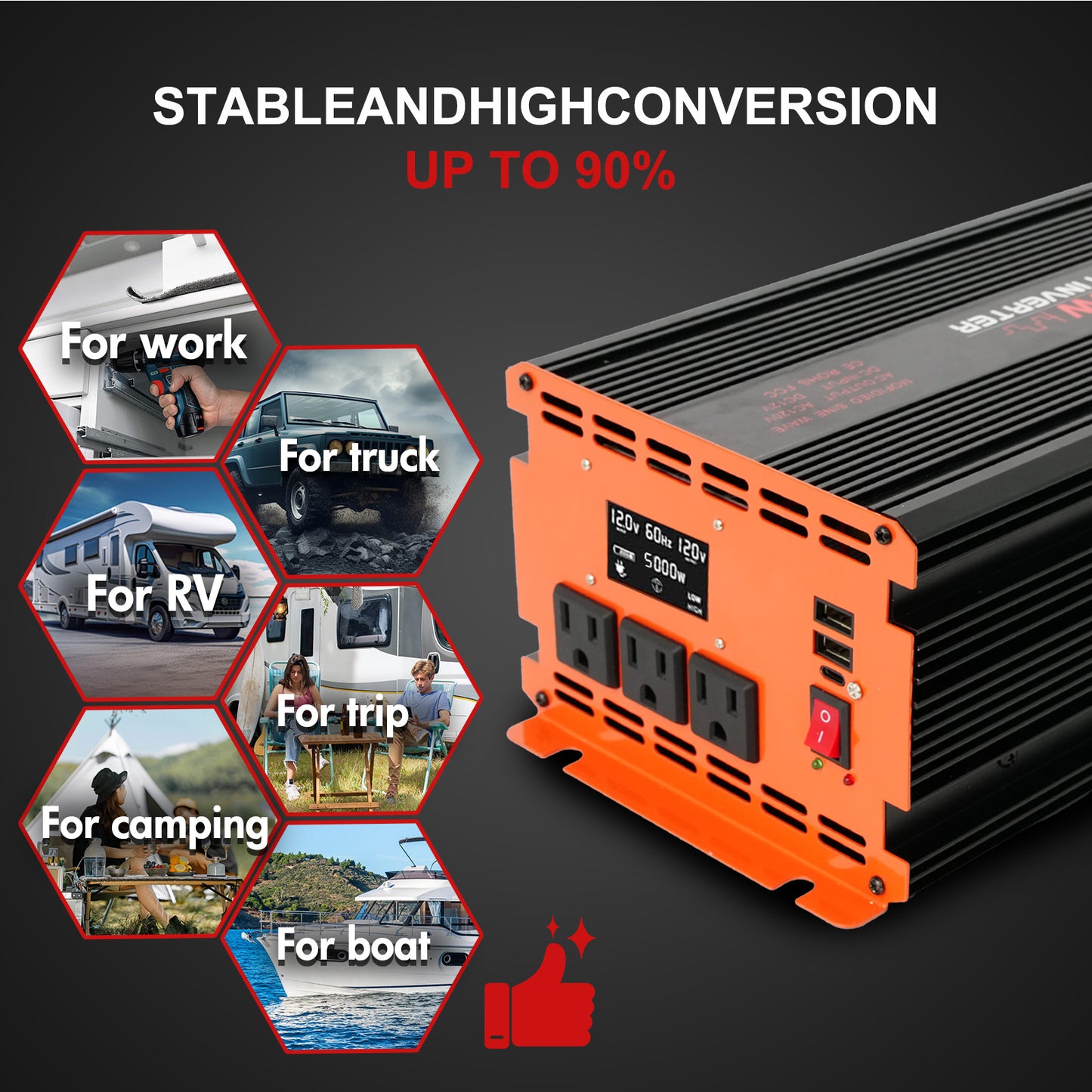 5000 Watt Power Inverter 12V DC to 110V/120V AC Converter Car Inverter with LCD Display