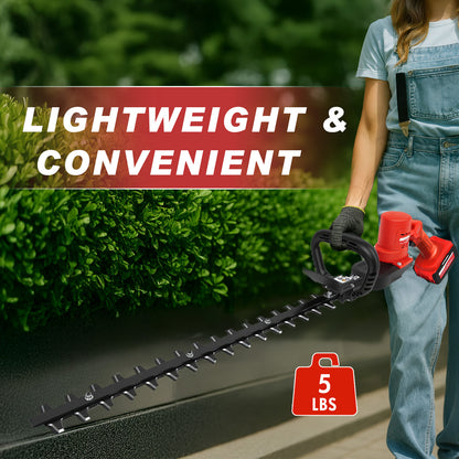 24" Cordless Hedge Trimmer with Rotatable Handle, Brushless Motor Trimmers with 6.0Ah Battery, 3/4" Cutting Capacity, Lightweight & Compact Trimmer for Garden