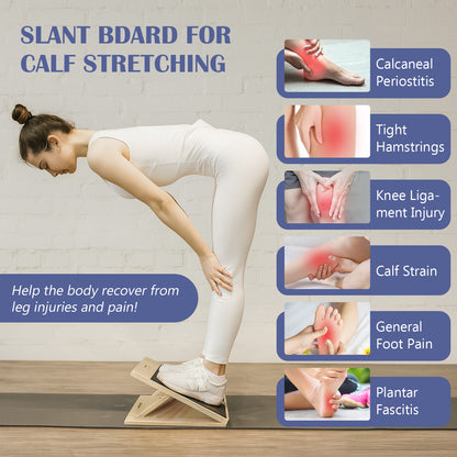 ALSO GO Slant Board for Calf Stretching, Portable Squats Calf Stretcher Pilates, Adjustable Incline Board for Knees Ankle Heel Feet Leg, 450 Lbs Capacity Wooden Stretching Board