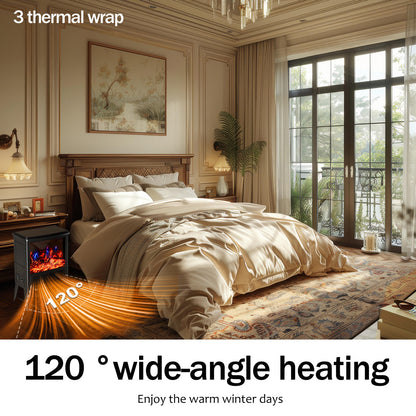 1500W Electric Fireplace Heater with 3D Realistic Flame Effect, Overheat Safety Design, Adjustable Heating Modes, Suitable for Small Spaces