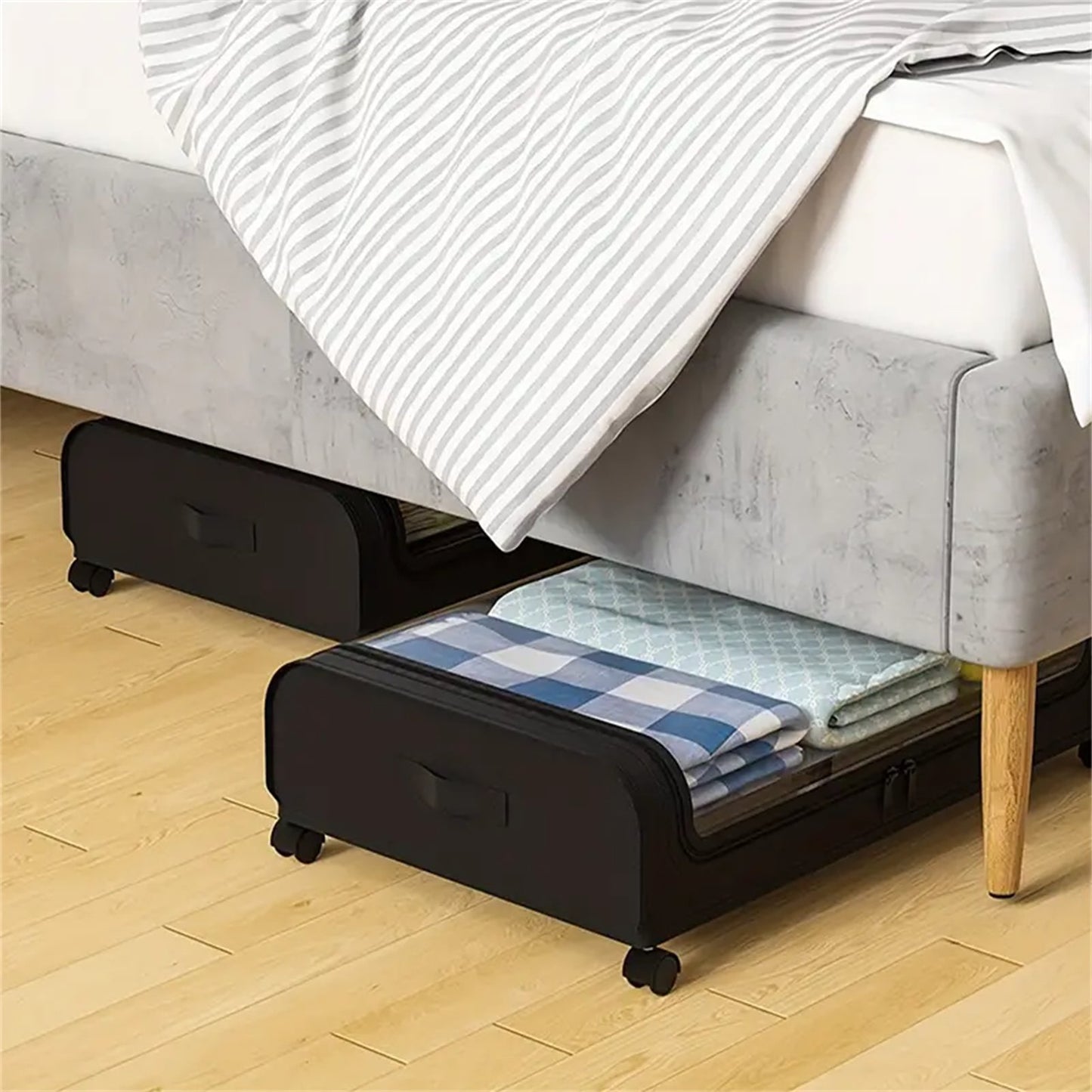 2PCS UnderBed Storage, Under the Bed Storage Containers with Wheels, Transparent Visual Under Bed Storage Organizer for Shoes Clothes Blanket, Underbed Storage Containers for Bedroom
