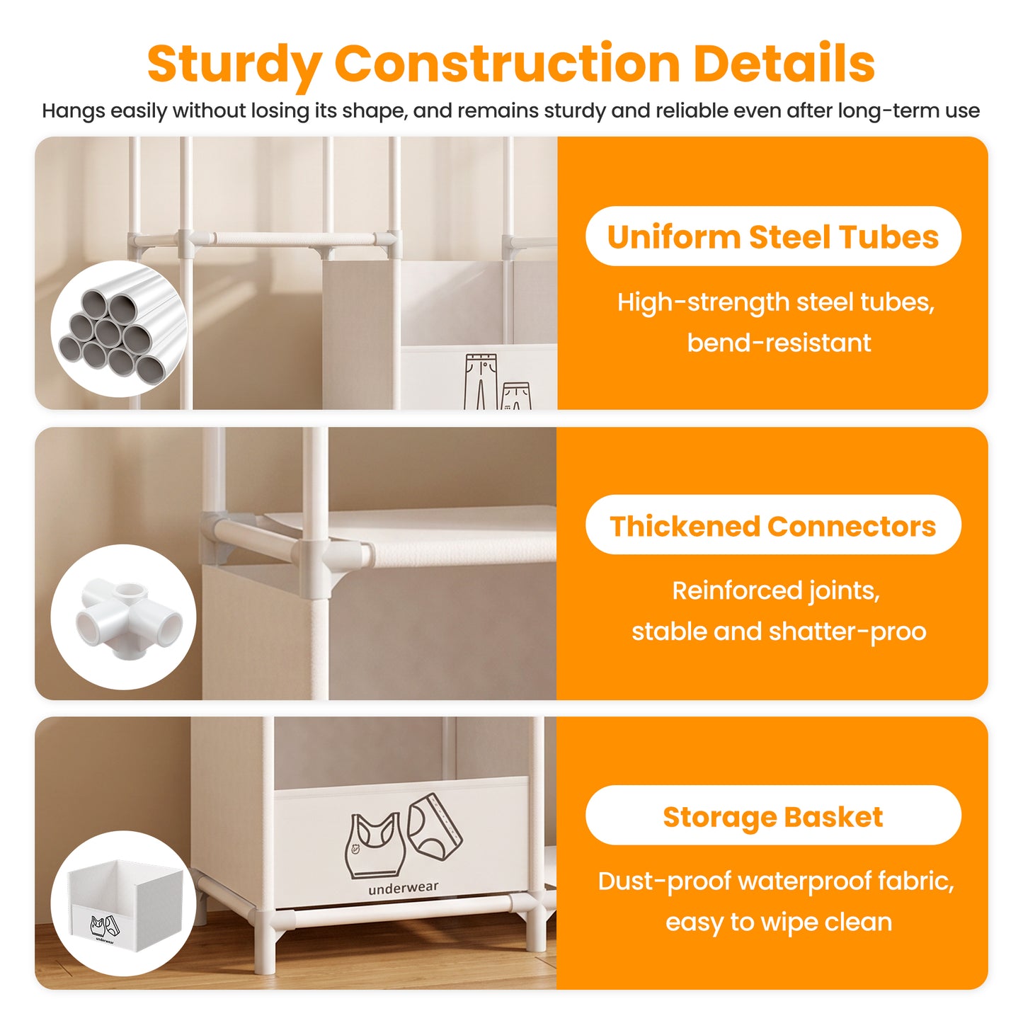 Portable Closet, Non-Woven Fabric Portable Closet Organizers and Storage, Clothes Storage with 3 Storage Drawers, Wardrobe Closet for Bedroom and Living Room, White