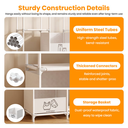 Portable Closet, Non-Woven Fabric Portable Closet Organizers and Storage, Clothes Storage with 3 Storage Drawers, Wardrobe Closet for Bedroom and Living Room, White