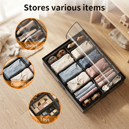 Under Bed Shoe Storage Organizer, 2 Pack Foldable Underbed Shoes Containers with Handle,Shoe Rack Organizer Total Fits 24 Pairs of Shoes, Gray