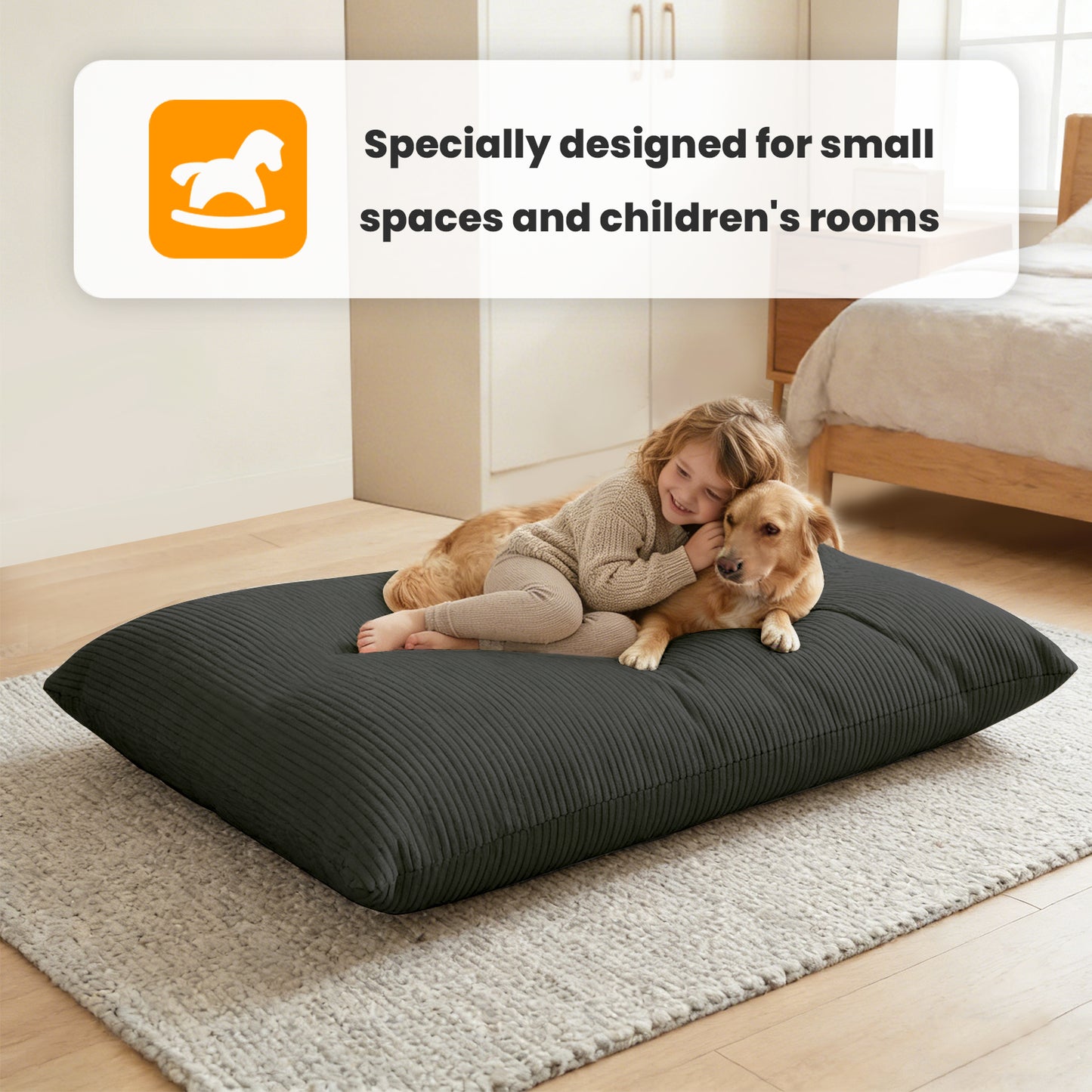 CATGOOD 3-in-1 Bean Bag Chair for Kids Adults, Convertible kids chair with Skin Friendly Fabric for Living Room, Bedroom, Gray