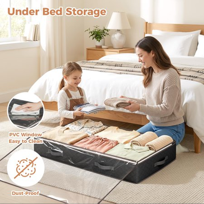 BAOKALER 6 Pack Foldable Underbed Storage Containers, 90L Storage Bins for Blankets, Clothing, Linens, Sweaters, Pillows, Comforters and Wrapping Paper, Black