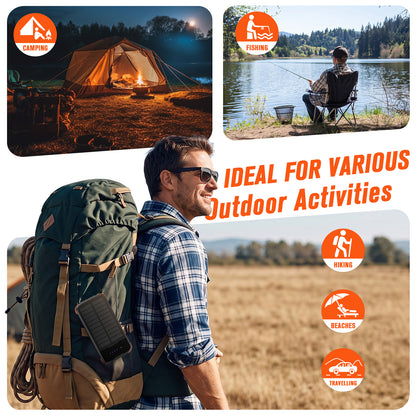 40000mAh Solar Power Bank Orange, Portable Charger 20W PD Fast Charging, Solar Charger Power Bank W/4 Built-in Cables & 9 Charging Ways, Waterproof Dual LED Flashlights for Camping Hiking
