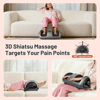 BAOKALER Shiatsu Foot Massager with Heat, Deep Kneading Foot and Calf Massager with Adjustable Warmth, Relaxing Foot Massager for Ankle & Leg Care, Ideal Gift for Family and Friends, Black