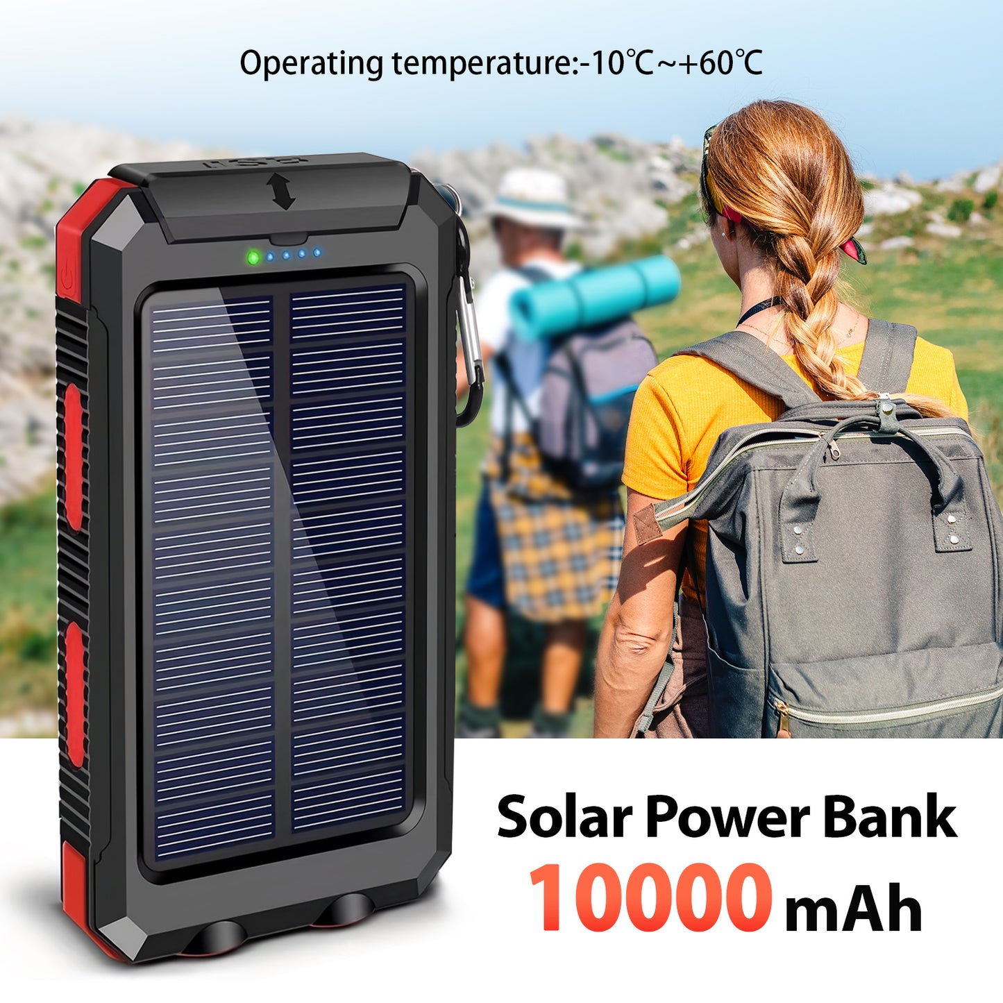 CATGOOD 10000mAh Portable Solar Charger for iphone and Android Power Bank with Dual 5V USB Ports for Outdoor Camping Hiking(Red)