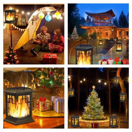 BAOKALER 4?Pack Solar Lantern Outdoor Lights, Waterproof Solar Hanging LED Flickering Flame Lights for Garden, Patio, Pathway, Deck & Yard