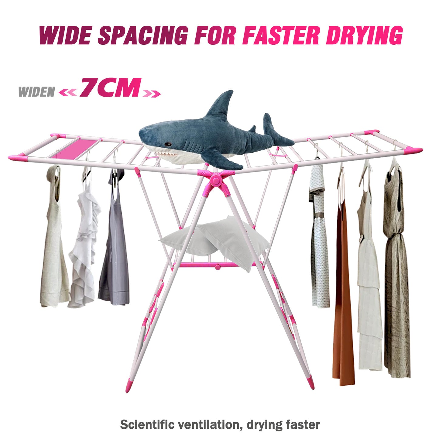 2-Tier Winged Collapsible Clothes Hanger, Stainless Steel Indoor/Outdoor Clothes Drying Rack, Space-Saving, Red