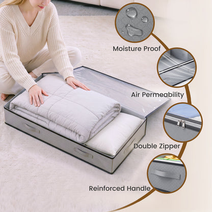 6 Pack Under Bed Storage Containers, 90L Foldable Underbed Storage Bins with Reinforced Handles for Clothing, Bedding, Dark Gray