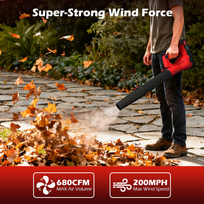 Cordless Leaf Blower, 680CFM/200MPH Electric Leaf Blower with 2 X 6.0Ah Batteries and Charger, 6 Speed Mode, Lightweight Leaf Blowers for Blowing Leaves, Lawn Care, Patio Cleaning and Dust