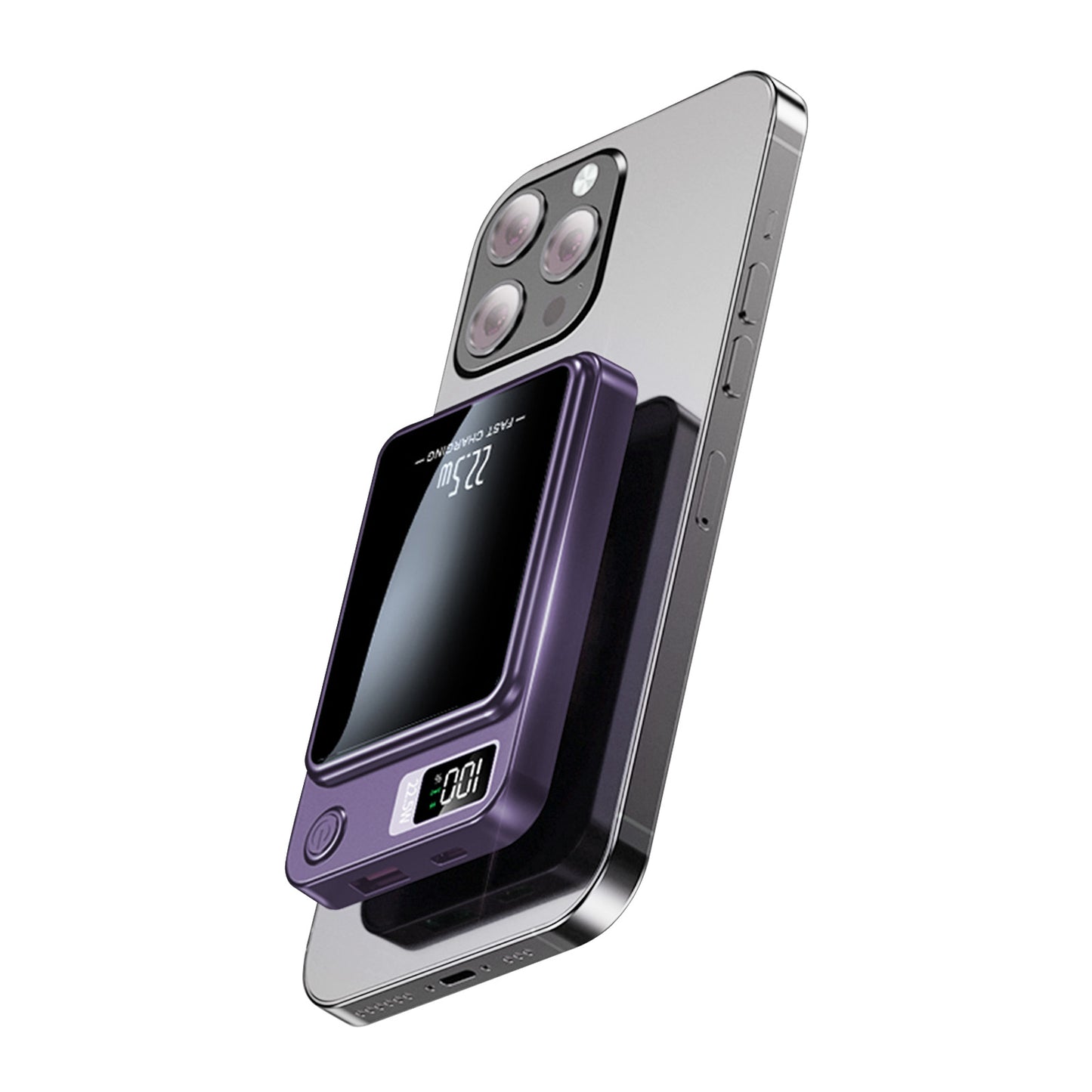 2 in 1 Portable Magnetic Wireless Power Bank, 10000mAh 22.5W Fast Charging, with LED Power Display, Suitable for Outdoor Emergency Backup Power Bank, Compatible with Multi Device, Purple