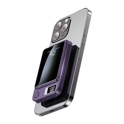 2 in 1 Portable Magnetic Wireless Power Bank, 10000mAh 22.5W Fast Charging, with LED Power Display, Suitable for Outdoor Emergency Backup Power Bank, Compatible with Multi Device, Purple