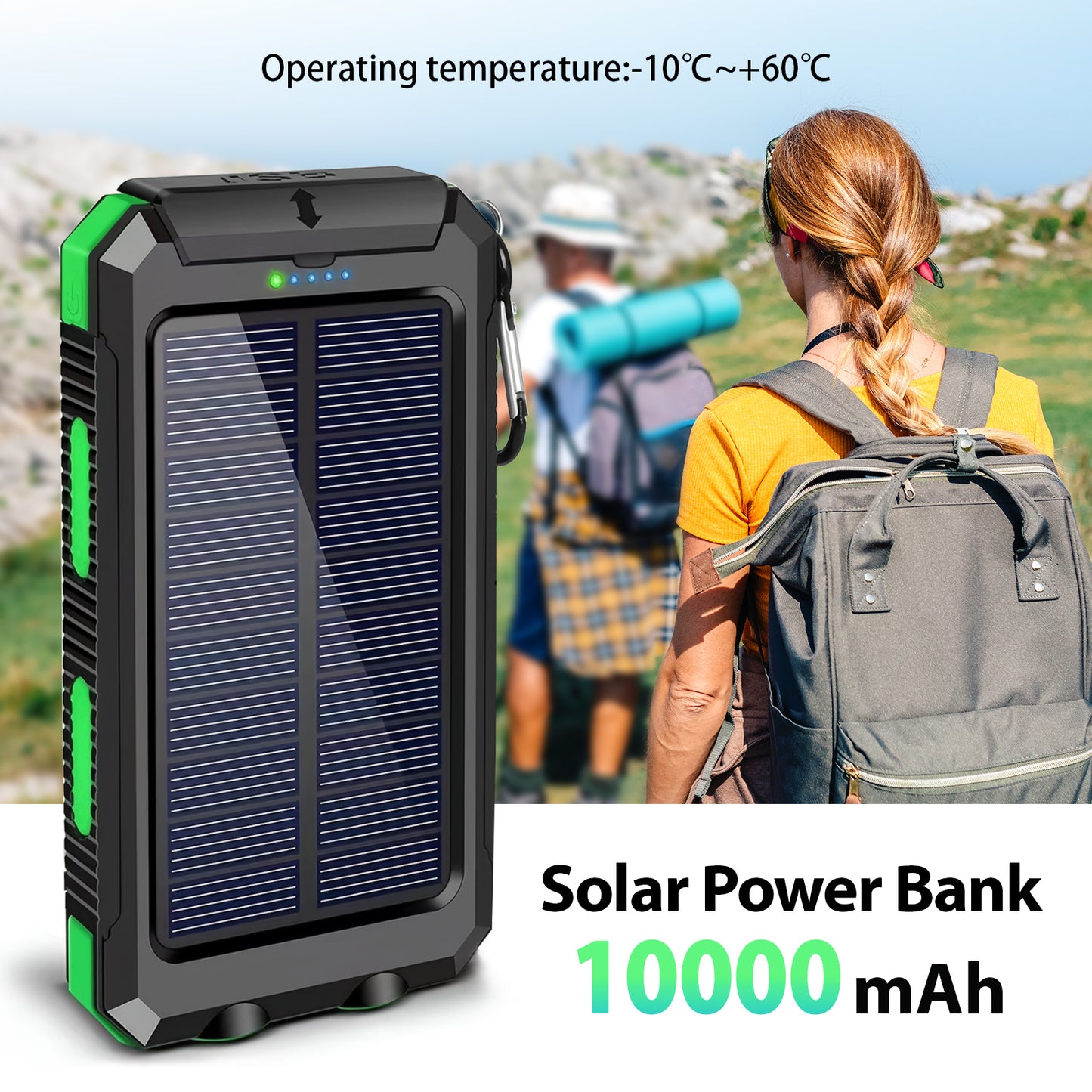CATGOOD 10000mAh Portable Solar Charger for iphone and Android Power Bank with Dual 5V USB Ports for Outdoor Camping Hiking(Green)