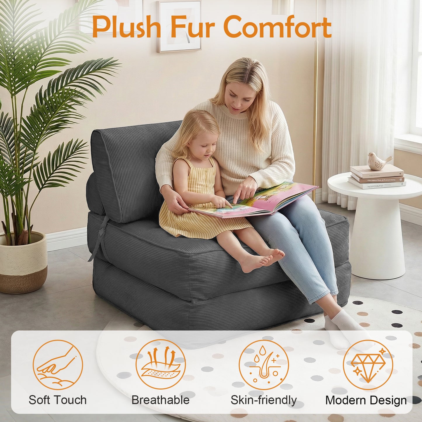 CATGOOD Single Sofa Bed with Pillow, Convertible Sleeper Sofa for Small Spaces, Portable Boneless Small Couch Comfy Floor Sofa Lounge Chair for Living Room, Bedroom, Gray