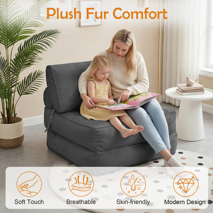 CATGOOD Single Sofa Bed with Pillow, Convertible Sleeper Sofa for Small Spaces, Portable Boneless Small Couch Comfy Floor Sofa Lounge Chair for Living Room, Bedroom, Gray