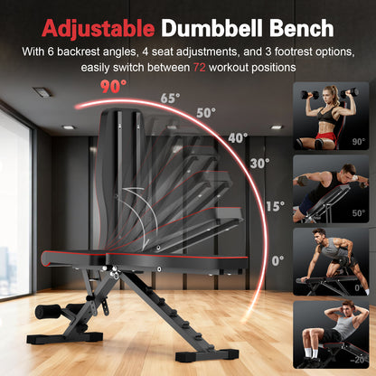Weight Bench, Incline Bench Press for Full Body, 72 Training Angles Adjustable, 990 LBS Capacity & Foldable Design for Home Gym