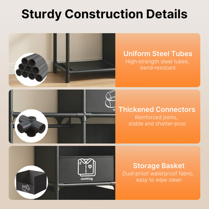 Portable Closet, Wardrobe Closet for Hanging Clothes with 4 Storage Drawers, Freestanding Closet Organizers and Storage for Bedroom, Black