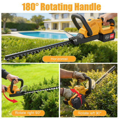 22" Cordless Hedge Trimmer with 180～ Rotatable Head, 21V Electric Bush Trimmer with 2 x 4000mAh Batteries, 1000W 24000r/min Motor, 67Mn Steel Blade for Garden Yard, Yellow